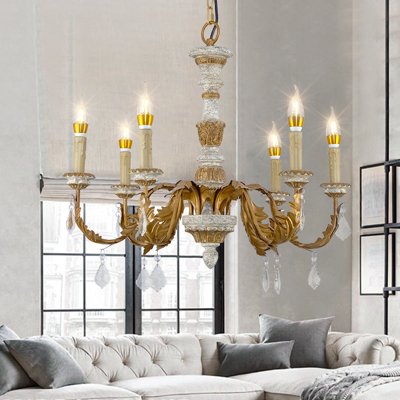 Gold Candle Chandelier Light Traditional Crystal 6 Lights Living Room Hanging Light Fixture Clearhalo 'Ceiling Lights' 'Chandeliers' Lighting' options 228392