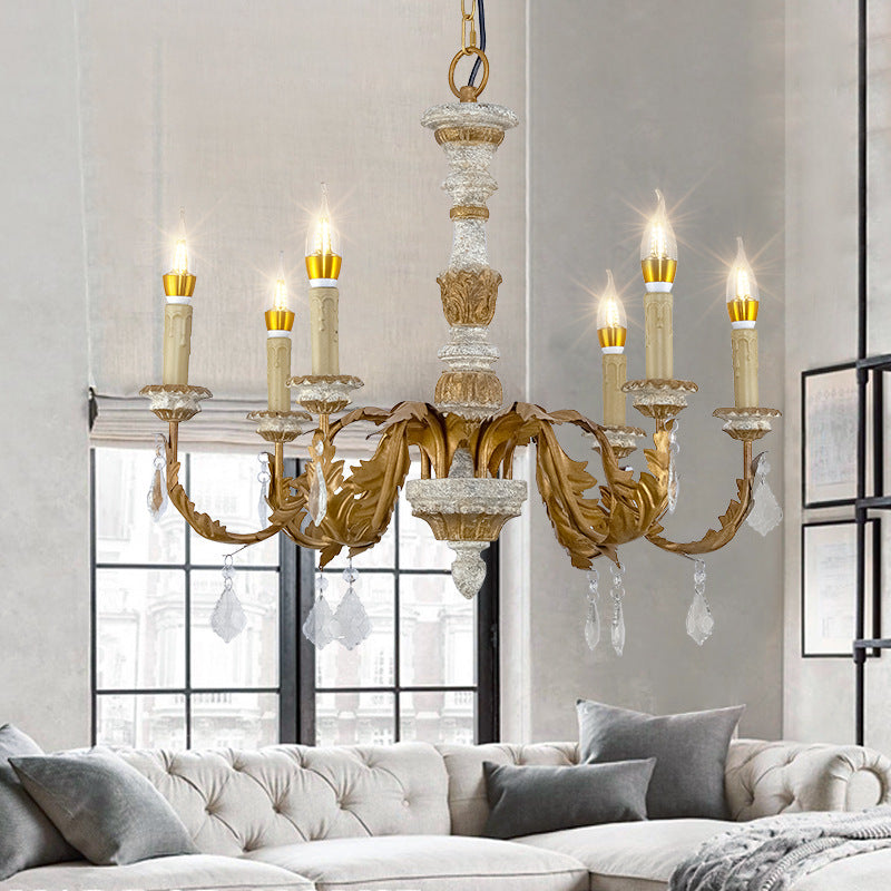 Gold Candle Chandelier Light Traditional Crystal 6 Lights Living Room Hanging Light Fixture Gold Clearhalo 'Ceiling Lights' 'Chandeliers' Lighting' options 228392_5c84887c-5852-462b-9508-4ad6d4cca543
