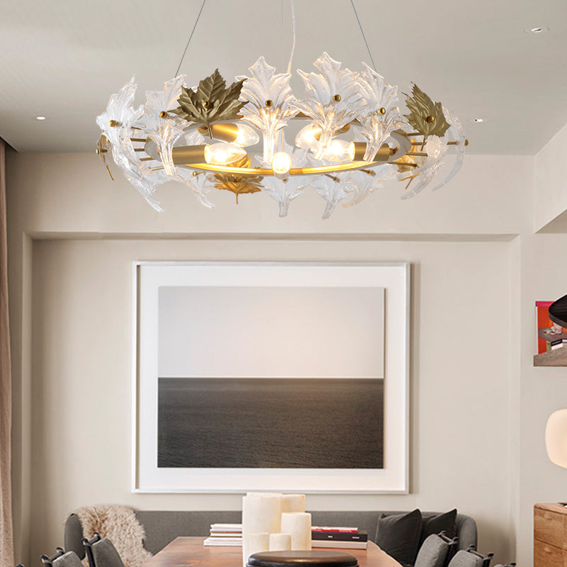 5 Lights Chandelier Light with Maple Crystal Colonial Living Room Hanging Light Fixture with Gold Ring Gold Clearhalo 'Ceiling Lights' 'Chandeliers' Lighting' options 228401_af532b19-fec7-4422-8b12-f520aecf0727