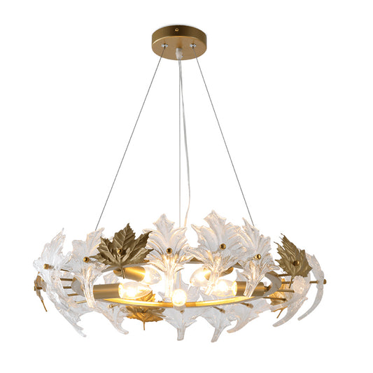 5 Lights Chandelier Light with Maple Crystal Colonial Living Room Hanging Light Fixture with Gold Ring Clearhalo 'Ceiling Lights' 'Chandeliers' Lighting' options 228403