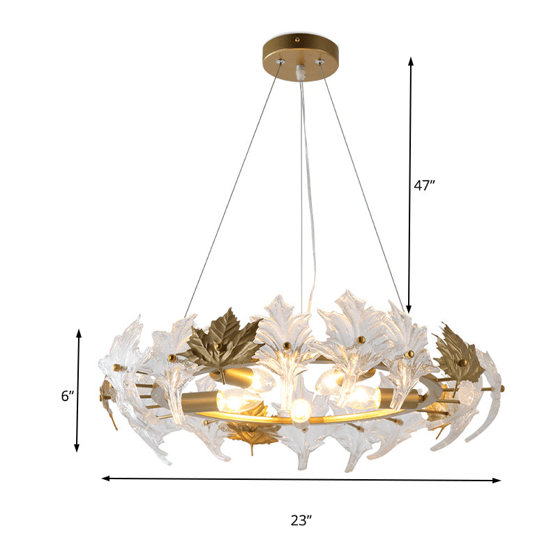 5 Lights Chandelier Light with Maple Crystal Colonial Living Room Hanging Light Fixture with Gold Ring Clearhalo 'Ceiling Lights' 'Chandeliers' Lighting' options 228404