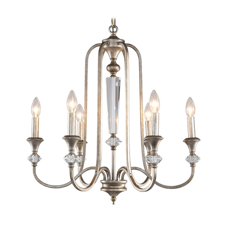 Candle Living Room Chandelier Light Rustic Metal 6 Lights Aged Silver Ceiling Pendant Light Clearhalo 'Ceiling Lights' 'Chandeliers' Lighting' options 228412