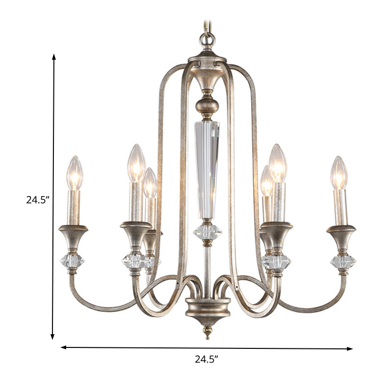 Candle Living Room Chandelier Light Rustic Metal 6 Lights Aged Silver Ceiling Pendant Light Clearhalo 'Ceiling Lights' 'Chandeliers' Lighting' options 228413