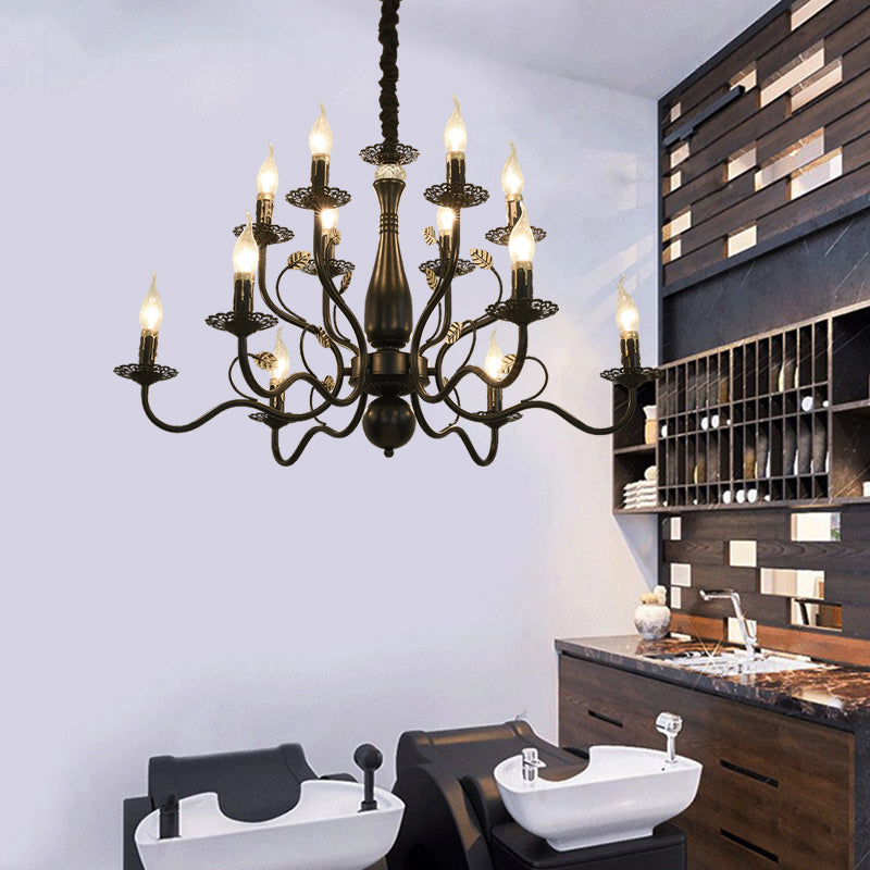 5/12/16 Lights Metal Pendant Chandelier Rustic Black/Gold Candle Dining Room Hanging Ceiling Fixture Clearhalo 'Ceiling Lights' 'Chandeliers' Lighting' options 228418