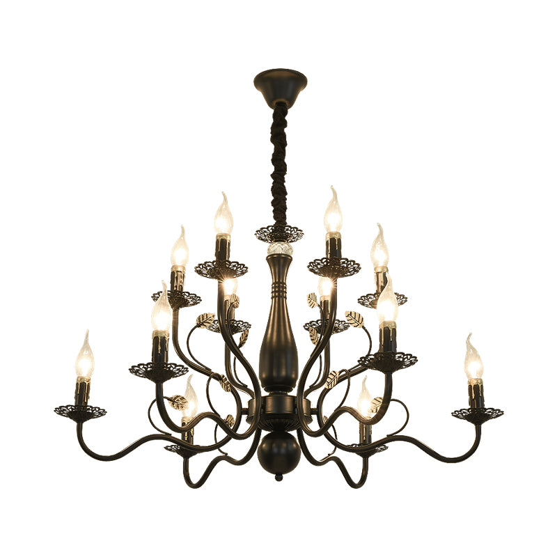 5/12/16 Lights Metal Pendant Chandelier Rustic Black/Gold Candle Dining Room Hanging Ceiling Fixture Clearhalo 'Ceiling Lights' 'Chandeliers' Lighting' options 228419