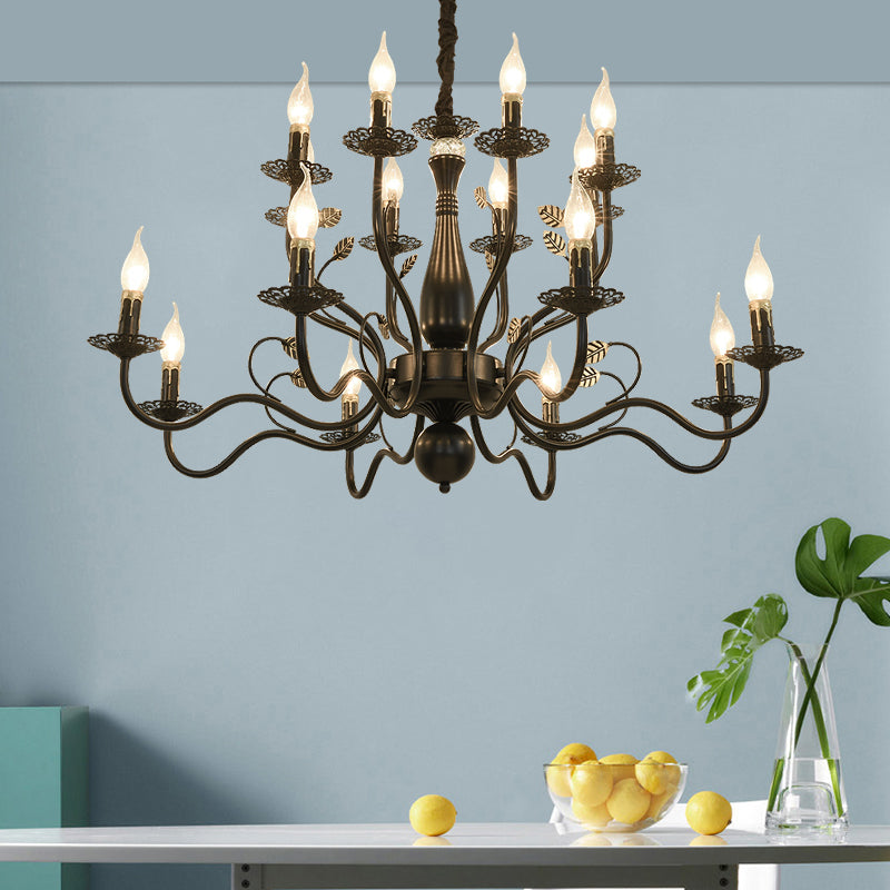 5/12/16 Lights Metal Pendant Chandelier Rustic Black/Gold Candle Dining Room Hanging Ceiling Fixture 16 Black Clearhalo 'Ceiling Lights' 'Chandeliers' Lighting' options 228420_d09ce199-34e2-4f64-9236-0bfcae60f926