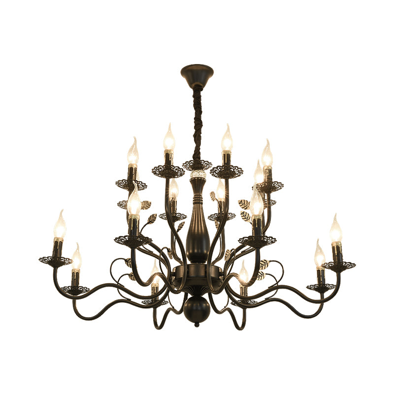 5/12/16 Lights Metal Pendant Chandelier Rustic Black/Gold Candle Dining Room Hanging Ceiling Fixture Clearhalo 'Ceiling Lights' 'Chandeliers' Lighting' options 228422