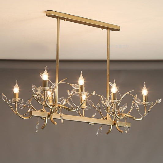 8 Lights Island Light Vintage Branch Metal and Crystal Champagne Ceiling Pendant Light Champagne Clearhalo 'Ceiling Lights' 'Island Lights' Lighting' 228436