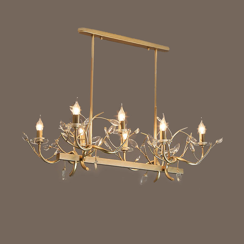 8 Lights Island Light Vintage Branch Metal and Crystal Champagne Ceiling Pendant Light Clearhalo 'Ceiling Lights' 'Island Lights' Lighting' 228438