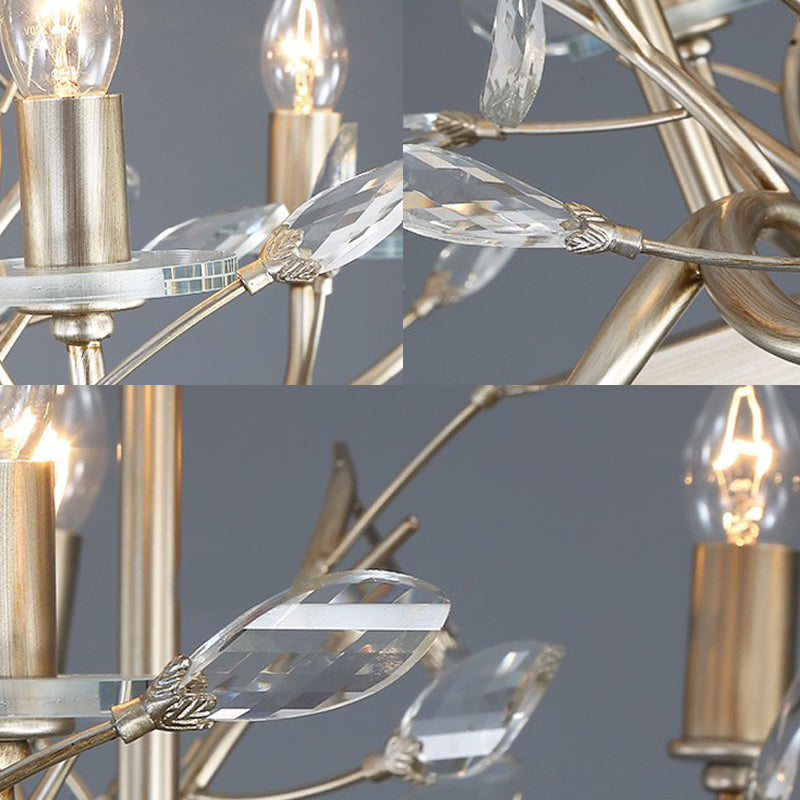 8 Lights Island Light Vintage Branch Metal and Crystal Champagne Ceiling Pendant Light Clearhalo 'Ceiling Lights' 'Island Lights' Lighting' 228440