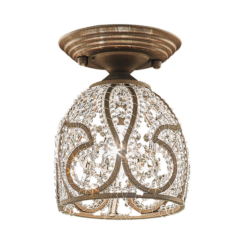 Dome Corridor Semi Flush Mount Light Rustic Crystal and Metal 1 Light Bronze Ceiling Light Clearhalo 'Ceiling Lights' 'Close To Ceiling Lights' 'Close to ceiling' 'Flush mount' Lighting' 228443