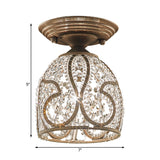 Dome Corridor Semi Flush Mount Light Rustic Crystal and Metal 1 Light Bronze Ceiling Light Clearhalo 'Ceiling Lights' 'Close To Ceiling Lights' 'Close to ceiling' 'Flush mount' Lighting' 228444