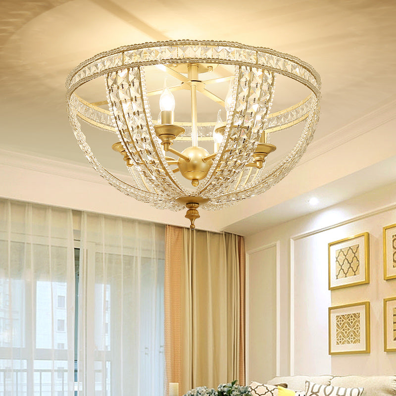 3 Lights Semi Flush Mount Light Traditional Bowl Crystal Strand Close to Ceiling Light in Gold Clearhalo 'Ceiling Lights' 'Close To Ceiling Lights' 'Close to ceiling' 'Semi-flushmount' Lighting' 228476