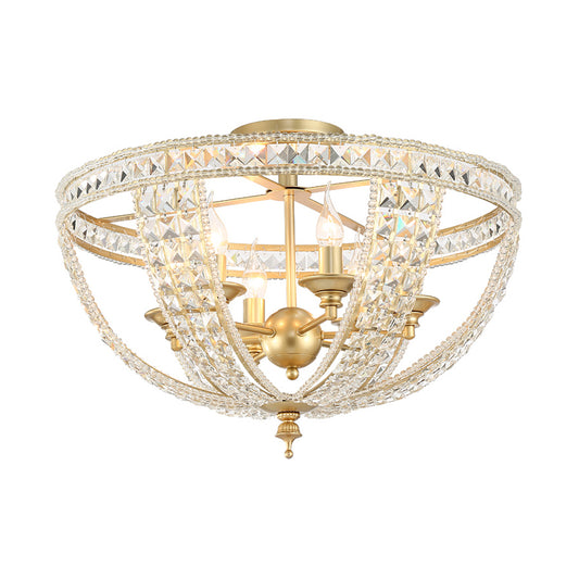 3 Lights Semi Flush Mount Light Traditional Bowl Crystal Strand Close to Ceiling Light in Gold Clearhalo 'Ceiling Lights' 'Close To Ceiling Lights' 'Close to ceiling' 'Semi-flushmount' Lighting' 228477