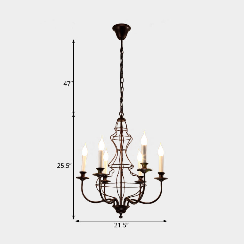 Candle Metal Chandelier Lighting Rustic 6/8 Lights Dining Room Pendant Lighting in Black/Coffee Clearhalo 'Ceiling Lights' 'Chandeliers' Lighting' options 228493