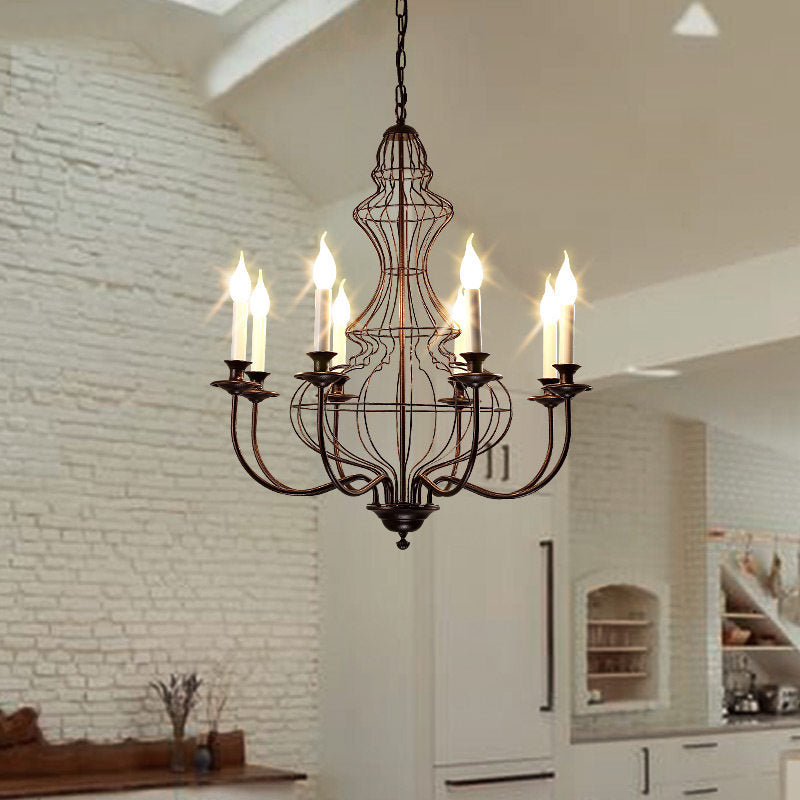 Candle Metal Chandelier Lighting Rustic 6/8 Lights Dining Room Pendant Lighting in Black/Coffee Clearhalo 'Ceiling Lights' 'Chandeliers' Lighting' options 228494