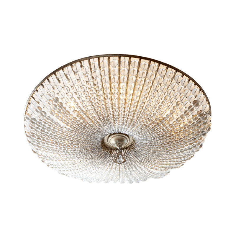 Round Crystal Beaded Flush Mounted Light Rustic 4 Lights Living Room Ceiling Lamp with Brass Canopy Clearhalo 'Ceiling Lights' 'Close To Ceiling Lights' 'Close to ceiling' 'Flush mount' Lighting' 228509