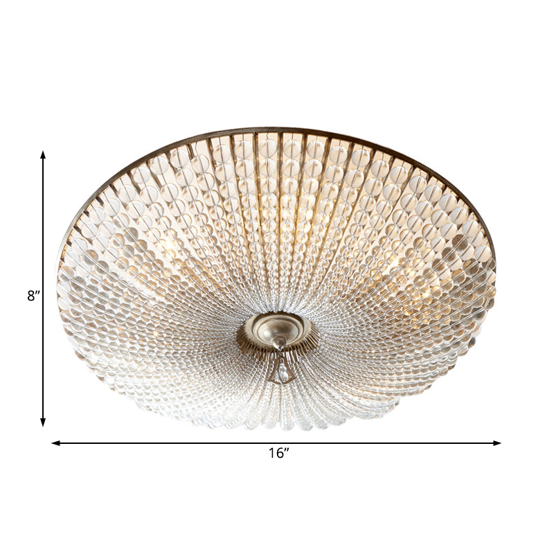 Round Crystal Beaded Flush Mounted Light Rustic 4 Lights Living Room Ceiling Lamp with Brass Canopy Clearhalo 'Ceiling Lights' 'Close To Ceiling Lights' 'Close to ceiling' 'Flush mount' Lighting' 228510