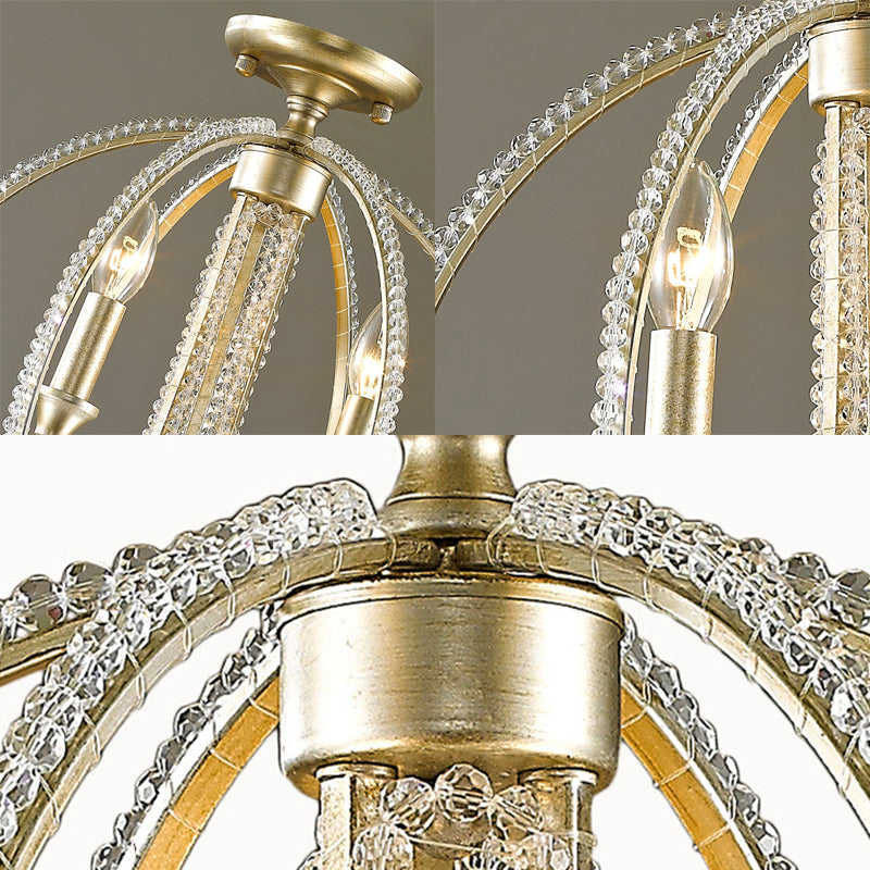 Orb Metal Semi Flush Mount Light Rustic 3 Lights Dining Room Ceiling Light with Crystal Accent in Brass Clearhalo 'Ceiling Lights' 'Close To Ceiling Lights' 'Close to ceiling' 'Semi-flushmount' Lighting' 228519