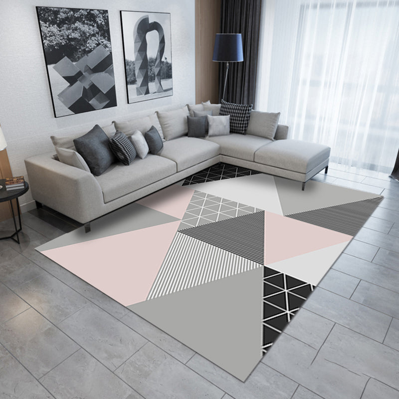 Modern Geometric Printed Rug Multi Color Polyster Rug Anti-Slip Backing Machine Washable Carpet for Living Room Pink Clearhalo 'Area Rug' 'Modern' 'Rugs' Rug' 2285190