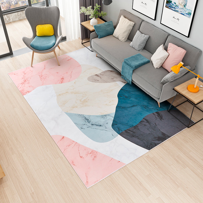 Modern Geometric Printed Rug Multi Color Polyster Rug Anti-Slip Backing Machine Washable Carpet for Living Room Pink-White Clearhalo 'Area Rug' 'Modern' 'Rugs' Rug' 2285195