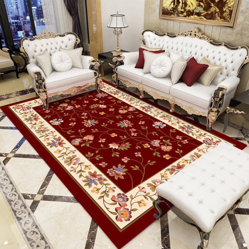 Olden Floral Print Rug Multi Color Polyster Indoor Rug Non-Slip Backing Pet Friendly Area Carpet for Living Room Crimson Clearhalo 'Area Rug' 'Rugs' 'Vintage' Rug' 2285217