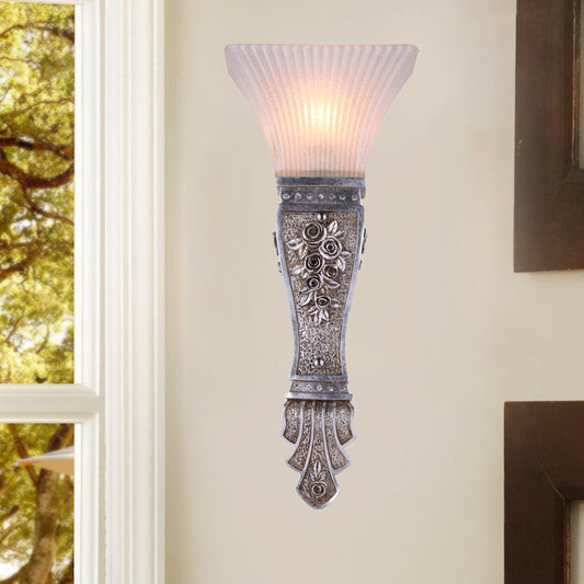 Ribbed Glass Flared Wall Mount Light Rustic Corridor Sconce Light with Silver Base Clearhalo 'Wall Lamps & Sconces' 'Wall Lights' Lighting' 228521