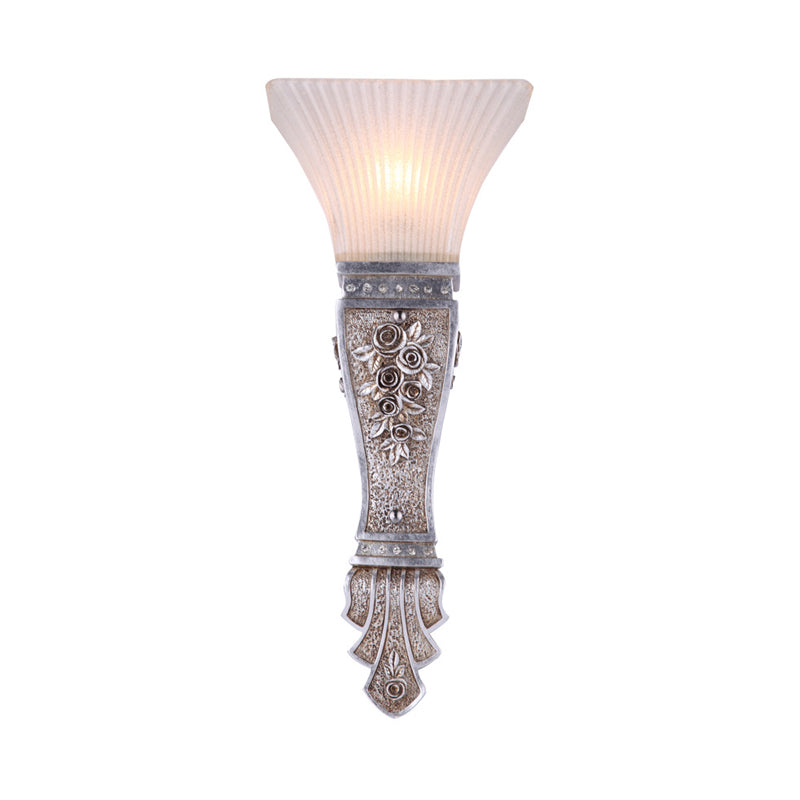 Ribbed Glass Flared Wall Mount Light Rustic Corridor Sconce Light with Silver Base Clearhalo 'Wall Lamps & Sconces' 'Wall Lights' Lighting' 228522