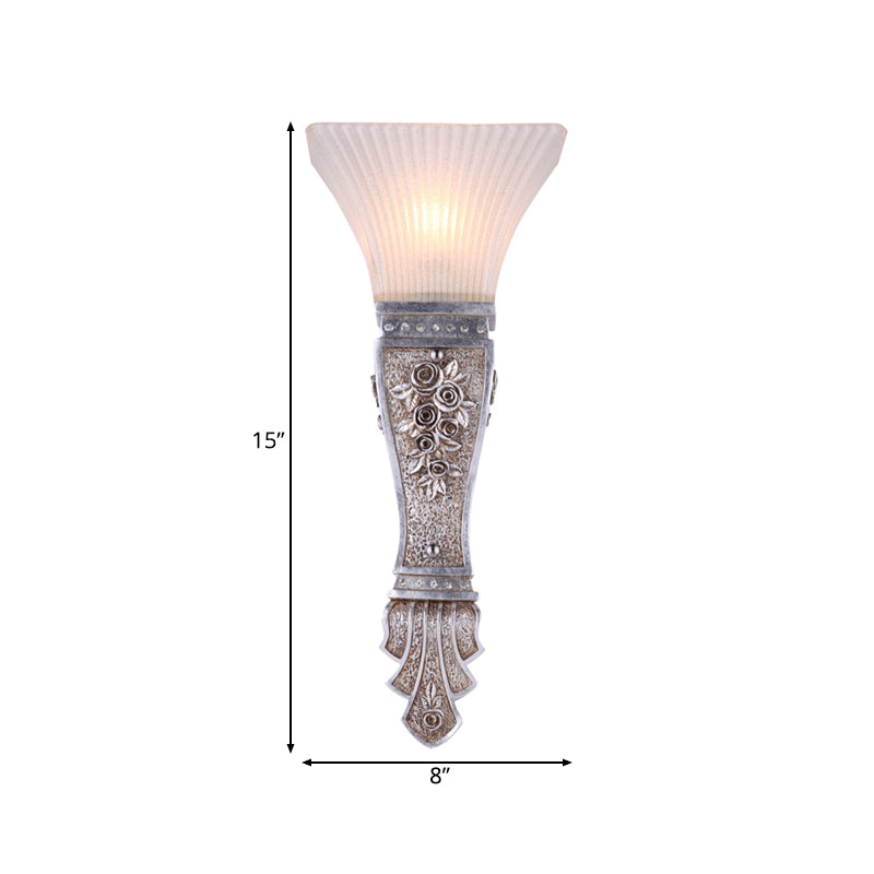 Ribbed Glass Flared Wall Mount Light Rustic Corridor Sconce Light with Silver Base Clearhalo 'Wall Lamps & Sconces' 'Wall Lights' Lighting' 228523