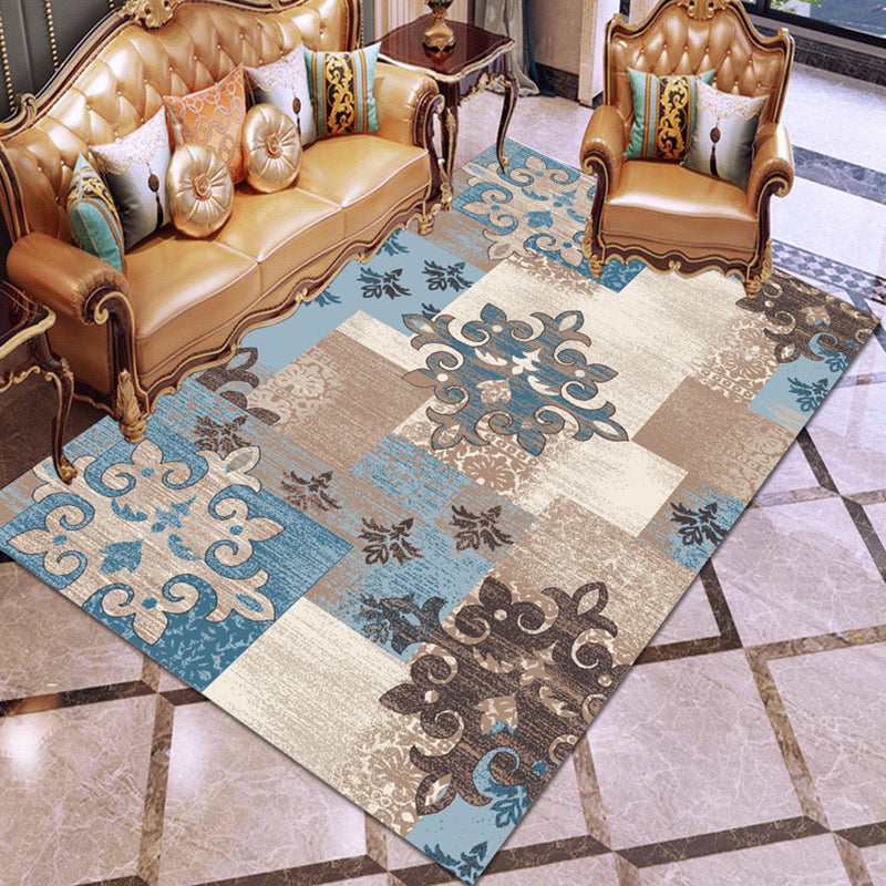 Vintage Living Room Rug Multi Color Geo Patterned Area Rug Polyster Non-Slip Machine Washable Carpet Light Blue Clearhalo 'Area Rug' 'Rugs' 'Vintage' Rug' 2285250