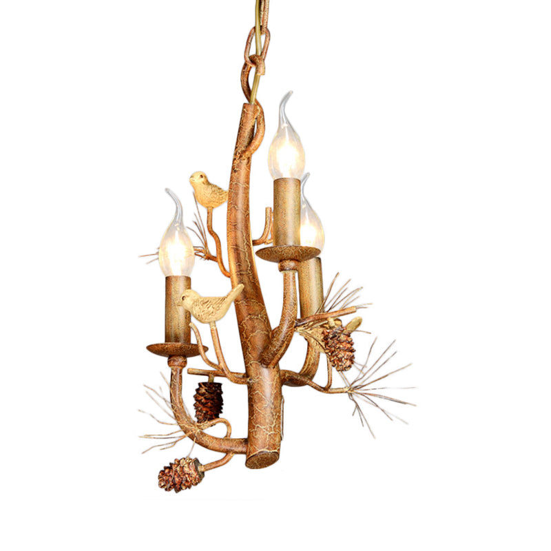 Candle Dining Room Ceiling Chandelier Rustic Metal 3/5 Lights Wood Hanging Fixture with Branch and Birds Clearhalo 'Ceiling Lights' 'Chandeliers' Lighting' options 228531