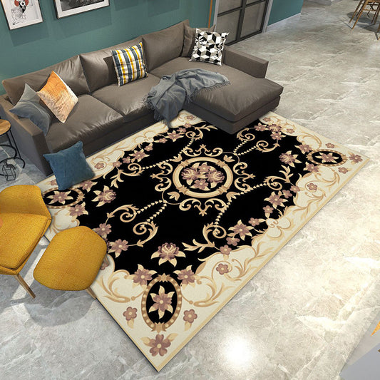 Retro Living Room Rug Multi Colored Flower Printed Area Carpet Polypropylene Non-Slip Backing Pet Friendly Rug Black Clearhalo 'Area Rug' 'Rugs' 'Vintage' Rug' 2285328