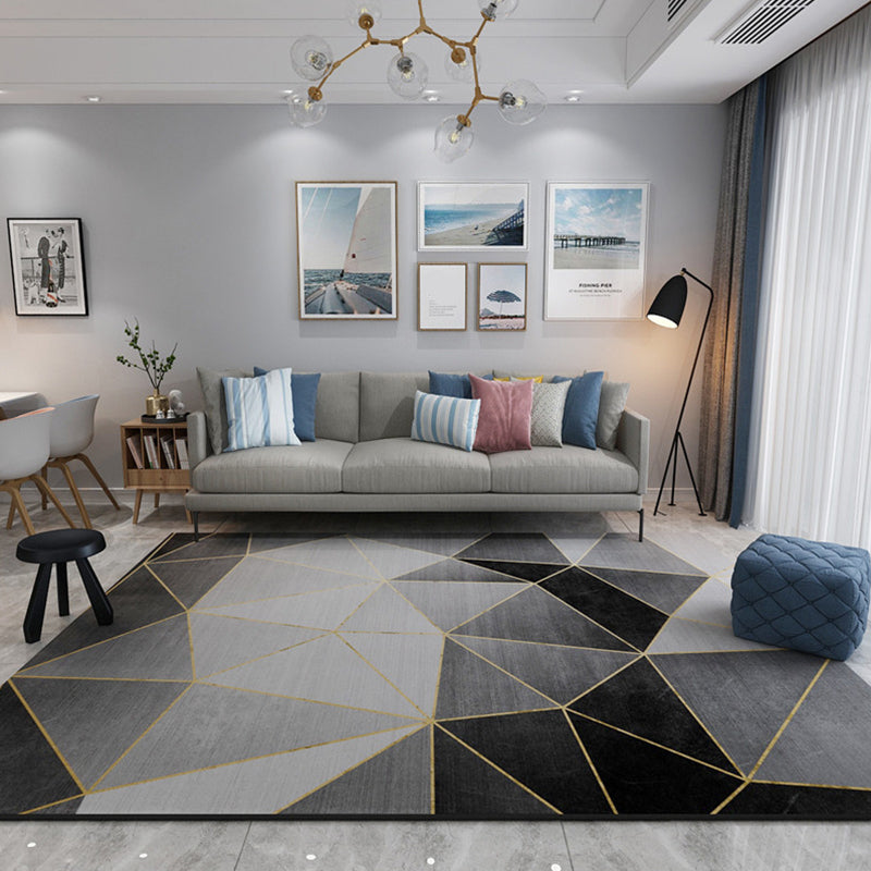 Simple Modern Rug Multi-Color Geometric Print Carpet Anti-Slip Backing Washable Indoor Rug for Living Room Black-Gray Clearhalo 'Area Rug' 'Modern' 'Rugs' Rug' 2285505