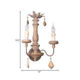 2 Lights Wall Light with Candle Shape and Wood Drop Rustic Hallway Wall Sconce Light in Grey Clearhalo 'Wall Lamps & Sconces' 'Wall Lights' Lighting' 228556