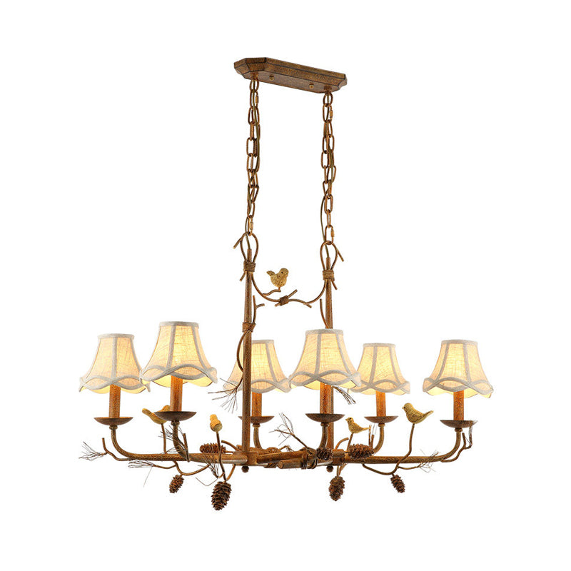 Metal Bell Shade Hanging Chandelier Country 6 Lights Living Room Pendant Light in Brown with Linear Canopy Clearhalo 'Ceiling Lights' 'Chandeliers' Lighting' options 228560