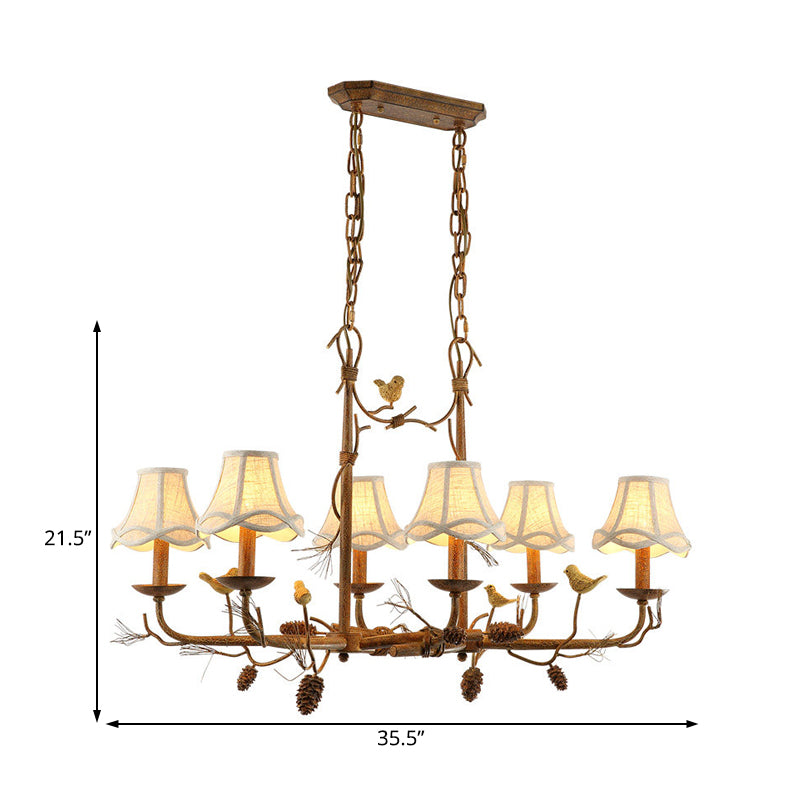 Metal Bell Shade Hanging Chandelier Country 6 Lights Living Room Pendant Light in Brown with Linear Canopy Clearhalo 'Ceiling Lights' 'Chandeliers' Lighting' options 228561