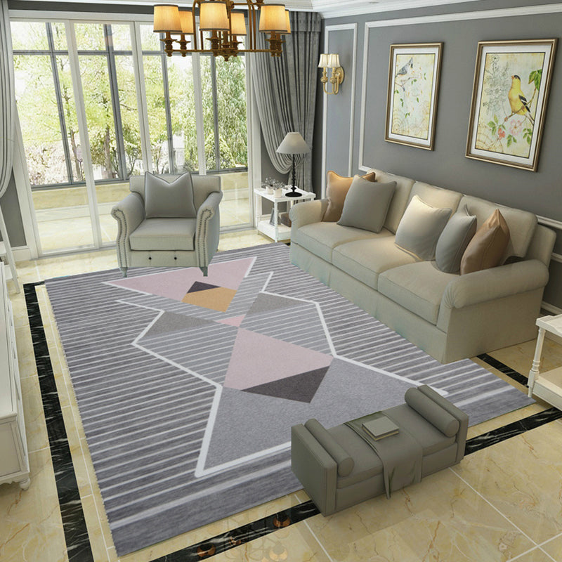 Simple Bedroom Rug Multi Color Geometric Print Area Rug Polyster Non-Slip Backing Pet Friendly Carpet Gray-Pink Clearhalo 'Area Rug' 'Modern' 'Rugs' Rug' 2285701