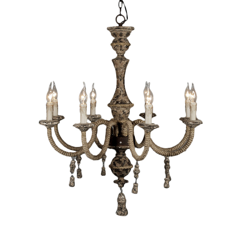 Candle Metal Chandelier Light Country 8 Lights Dining Room Pendant Lighting in Brown Clearhalo 'Ceiling Lights' 'Chandeliers' Lighting' options 228572