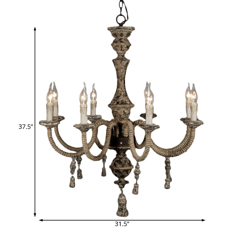 Candle Metal Chandelier Light Country 8 Lights Dining Room Pendant Lighting in Brown Clearhalo 'Ceiling Lights' 'Chandeliers' Lighting' options 228573