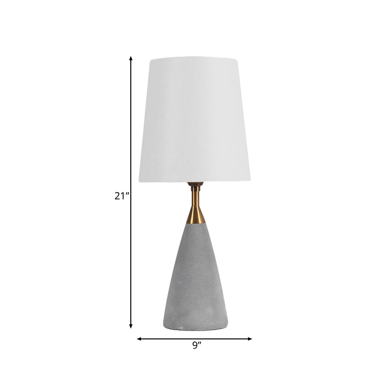 White 1 Light Table Lamp Minimalist Fabric Cone Nightstand Light with Grey Conical Cement Base Clearhalo 'Lamps' 'Table Lamps' Lighting' 228581