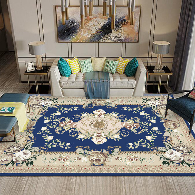 Chinese Living Room Rug Multi Colored Geometric Printed Area Rug Polyster Non-Slip Pet Friendly Indoor Rug Royal Blue Clearhalo 'Area Rug' 'Rugs' 'Vintage' Rug' 2285909