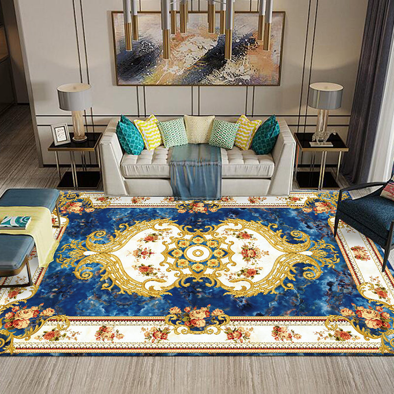 Chinese Living Room Rug Multi Colored Geometric Printed Area Rug Polyster Non-Slip Pet Friendly Indoor Rug Sky Blue Clearhalo 'Area Rug' 'Rugs' 'Vintage' Rug' 2285918