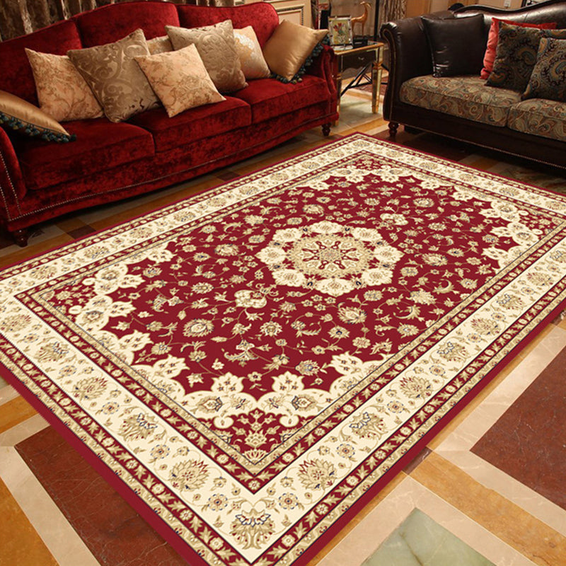 Multi Colored Floral Printed Rug Polyster Shabby Chic Area Rug Non-Slip Backing Washable Indoor Rug for Decoration Maroon Clearhalo 'Area Rug' 'Rugs' 'Vintage' Rug' 2285939