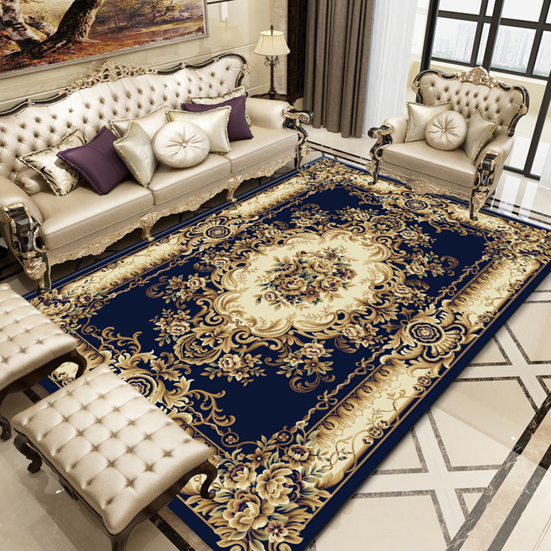 Retro Floral Printed Rug Multi Colored Synthetics Area Rug Anti-Slip Backing Machine Washable Indoor Rug for Parlor Blue Clearhalo 'Area Rug' 'Rugs' 'Vintage' Rug' 2285964