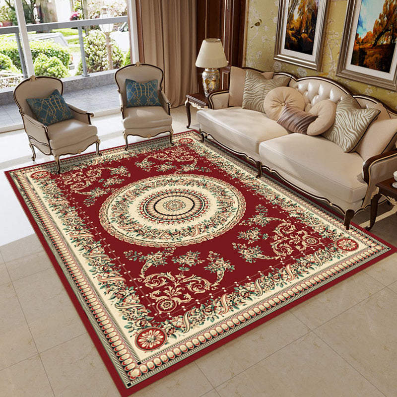 Antique Living Room Rug Multi Colored Flower Print Carpet Polyster Pet Friendly Machine Washable Indoor Rug Burgundy Clearhalo 'Area Rug' 'Rugs' 'Vintage' Rug' 2286009