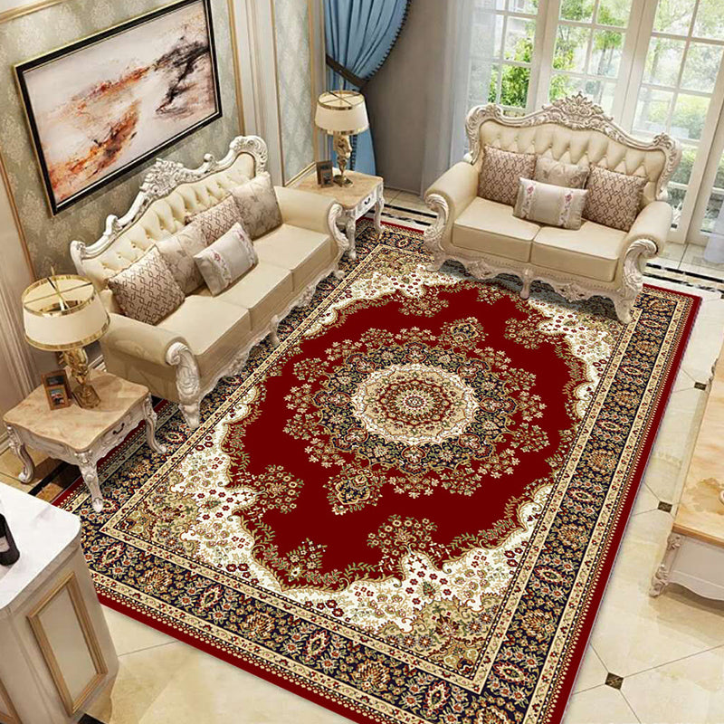 Antique Living Room Rug Multi Colored Flower Print Carpet Polyster Pet Friendly Machine Washable Indoor Rug Dark Red Clearhalo 'Area Rug' 'Rugs' 'Vintage' Rug' 2286010