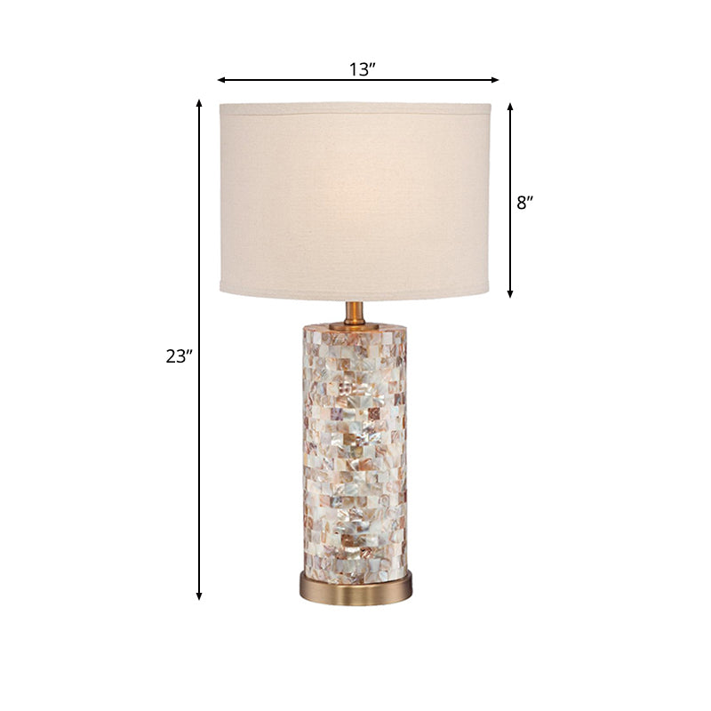 Drum Fabric Table Light Vintage 1 Light Study Room Night Lamp with Cylinder Crystal Base in Brass Finish Clearhalo 'Lamps' 'Table Lamps' Lighting' 228603