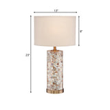 Drum Fabric Table Light Vintage 1 Light Study Room Night Lamp with Cylinder Crystal Base in Brass Finish Clearhalo 'Lamps' 'Table Lamps' Lighting' 228603