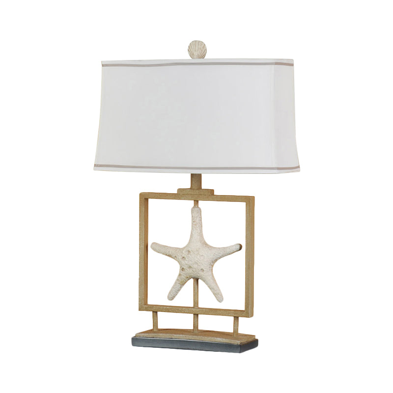 1 Light Trapezoid Table Lamp Vintage White Fabric Table Light with Starfish Design Clearhalo 'Lamps' 'Table Lamps' Lighting' 228606