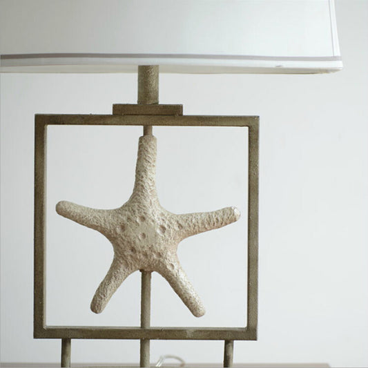 1 Light Trapezoid Table Lamp Vintage White Fabric Table Light with Starfish Design Clearhalo 'Lamps' 'Table Lamps' Lighting' 228608